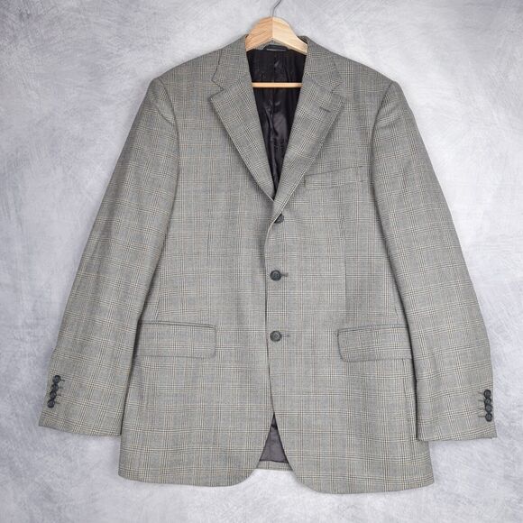 Boggi Milano Blazer Mens 50 / 42" Chest Gray Brown Plaid Wool Lined Jacket - Picture 1 of 16